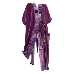 Torso Creations Lavender Velvet Robe w Patchwork Embroidered Trim & Side Tie