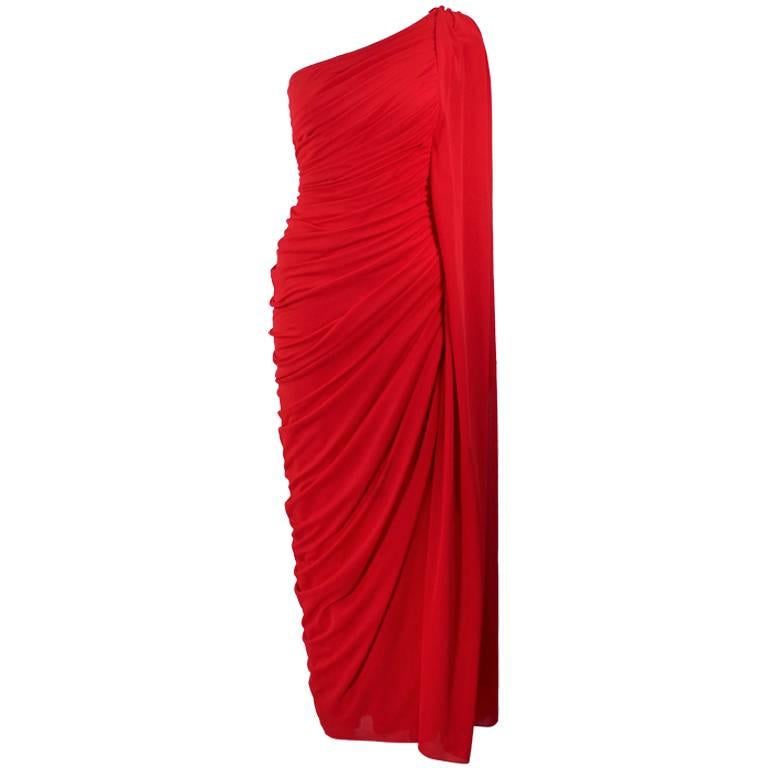 ESTEVEZ Red Draped Gathered Jersey Goddess Gown Size 8 10 at 1stDibs