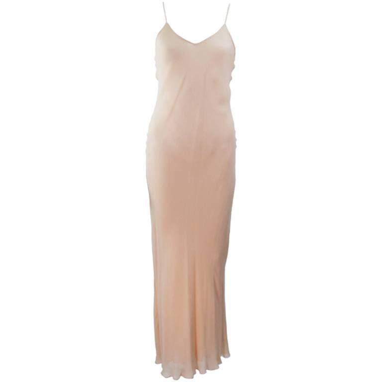 HALSTON Nude Bias Silk Chiffon Dress Size 4 