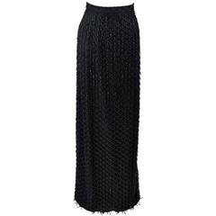 1960's Black Full Length Evening Skirt with Fringe Beading Size 12 14 10