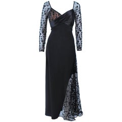 TRAVILLA Robe en soie noire avec perles et dentelle Taille 8