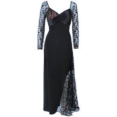 TRAVILLA Black Silk Gown with Bead Lace Size 8 3