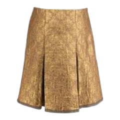 Prada Metallic Gold Pleated Brocade Skirt