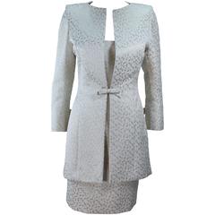 TRAVILLA 2pc White and Gold Metallic Brocade Silk Dress and Coat Ensemble Size 8 2