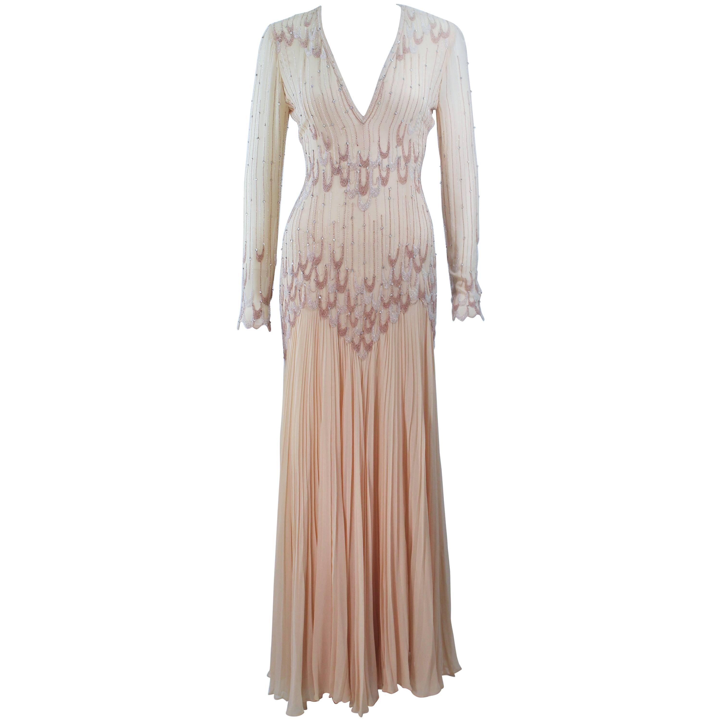 BALESTRA Nude Chiffon Gown with Beaded Design Size 6 8