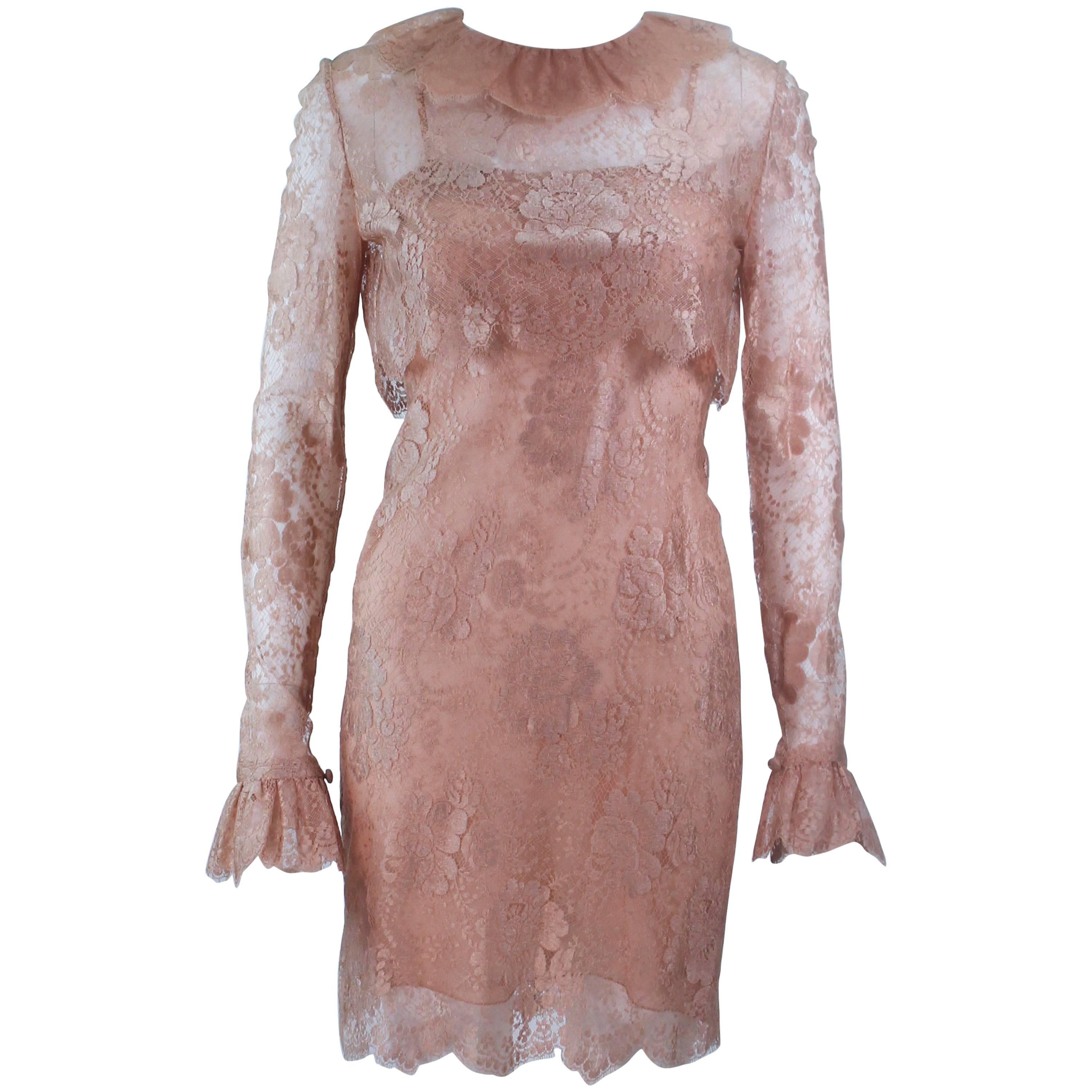 BILL BLASS Nude Peach Lace Cocktail Dress with Over Blouse Size 6 For Sale  at 1stDibs | peach lace gown