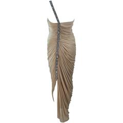 ELIZABETH MASON COUTURE Rhinestone Nude Jersey Draped Gown Made to Order 2