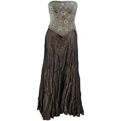 LES HABITUDES KAAT TILLEY Corsetto bustier oliva con perline e gonna a pieghe taglia 2