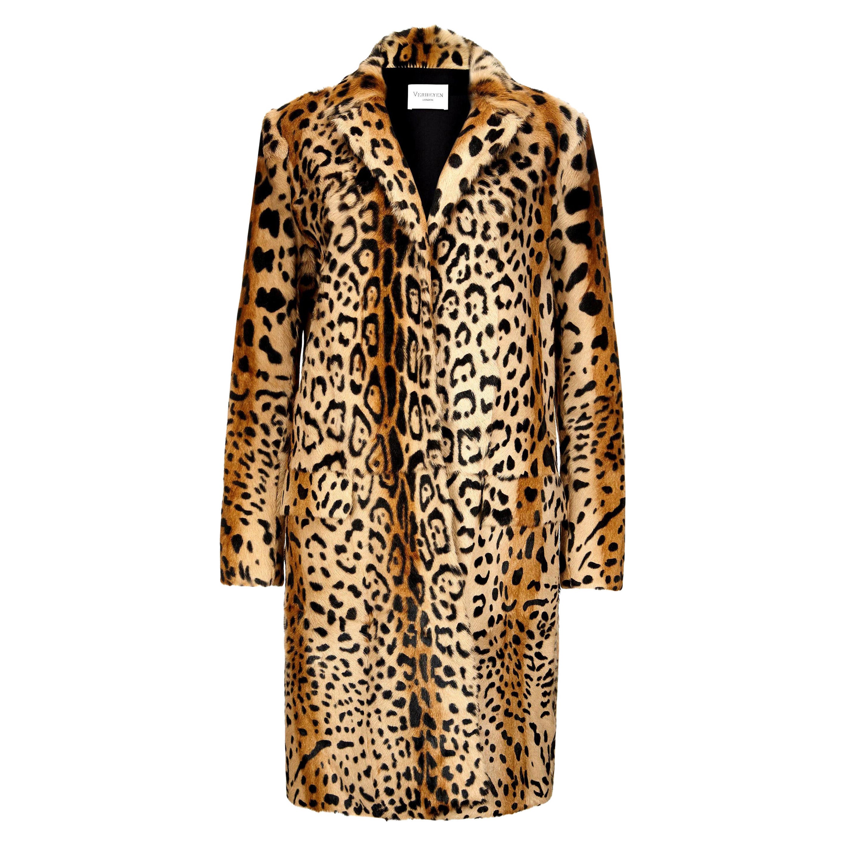 Verheyen London Leopard Print Coat in Natural Goat Hair Fur UK 12 For Sale