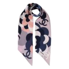 Chanel Navy & Pink Silk Twilly 155x15