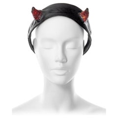 Vivienne Westwood black leather headband with light up Satyr horns, ss 1988