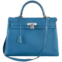 Hermes Cobalt Kelly Retourne 35 cm Togo Leather Bag