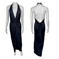 Versace F/S 2005 Laufsteg Tief ausgeschnittenes Hi-Low gerafftes Abendkleid mit offenem Rückenausschnitt