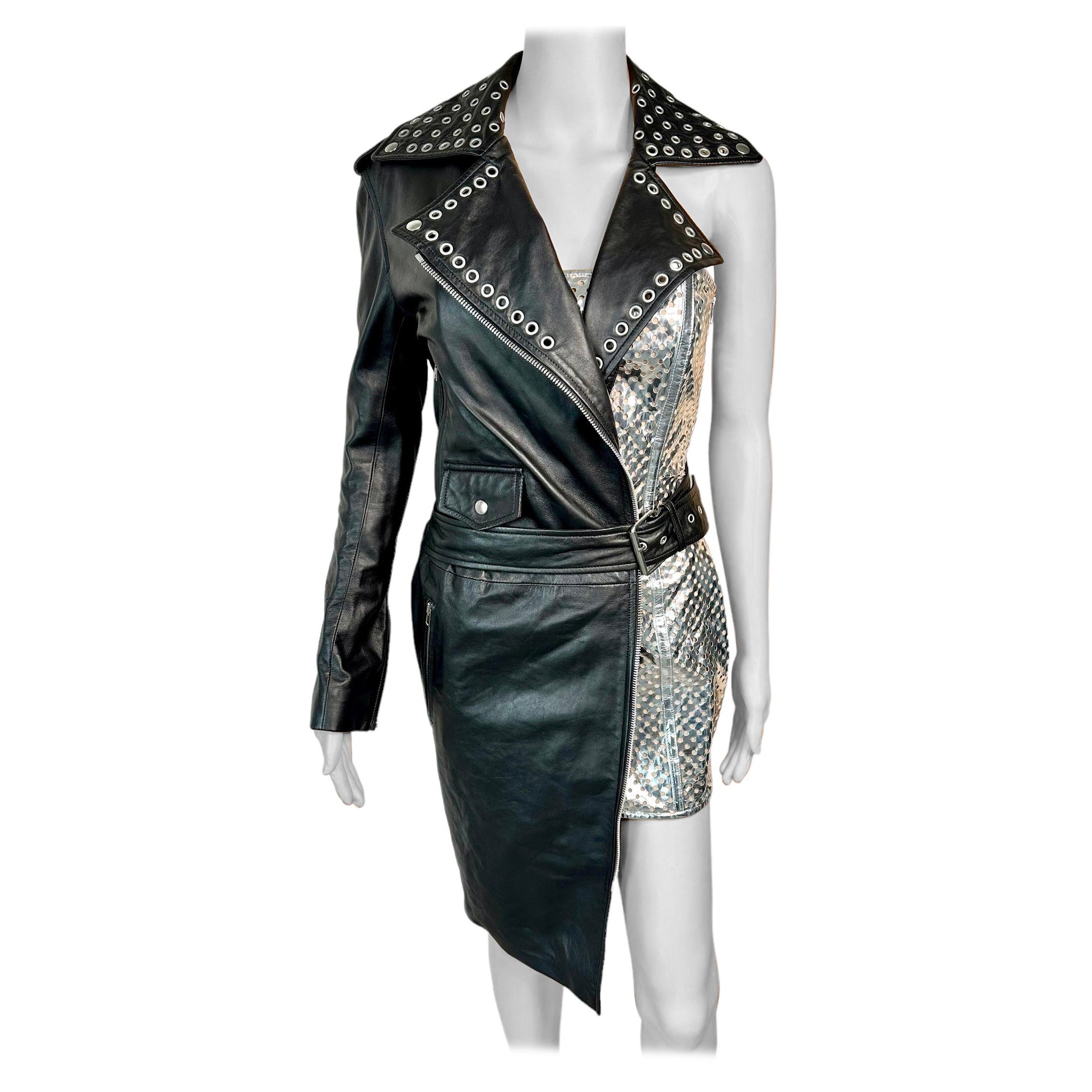 Jean Paul Gaultier S/S 2015 Runway Leather Asymmetric Wrap One Sleeve Mini Dress For Sale