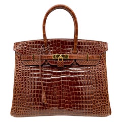 Sac Birkin 35 cm Hermès Shiny Miel Porosus Crocodile, avec accessoires en or, 2008.