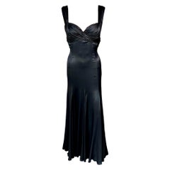 Vintage Versace S/S 2006 Bustier High Slit Silk Black Evening Dress Gown