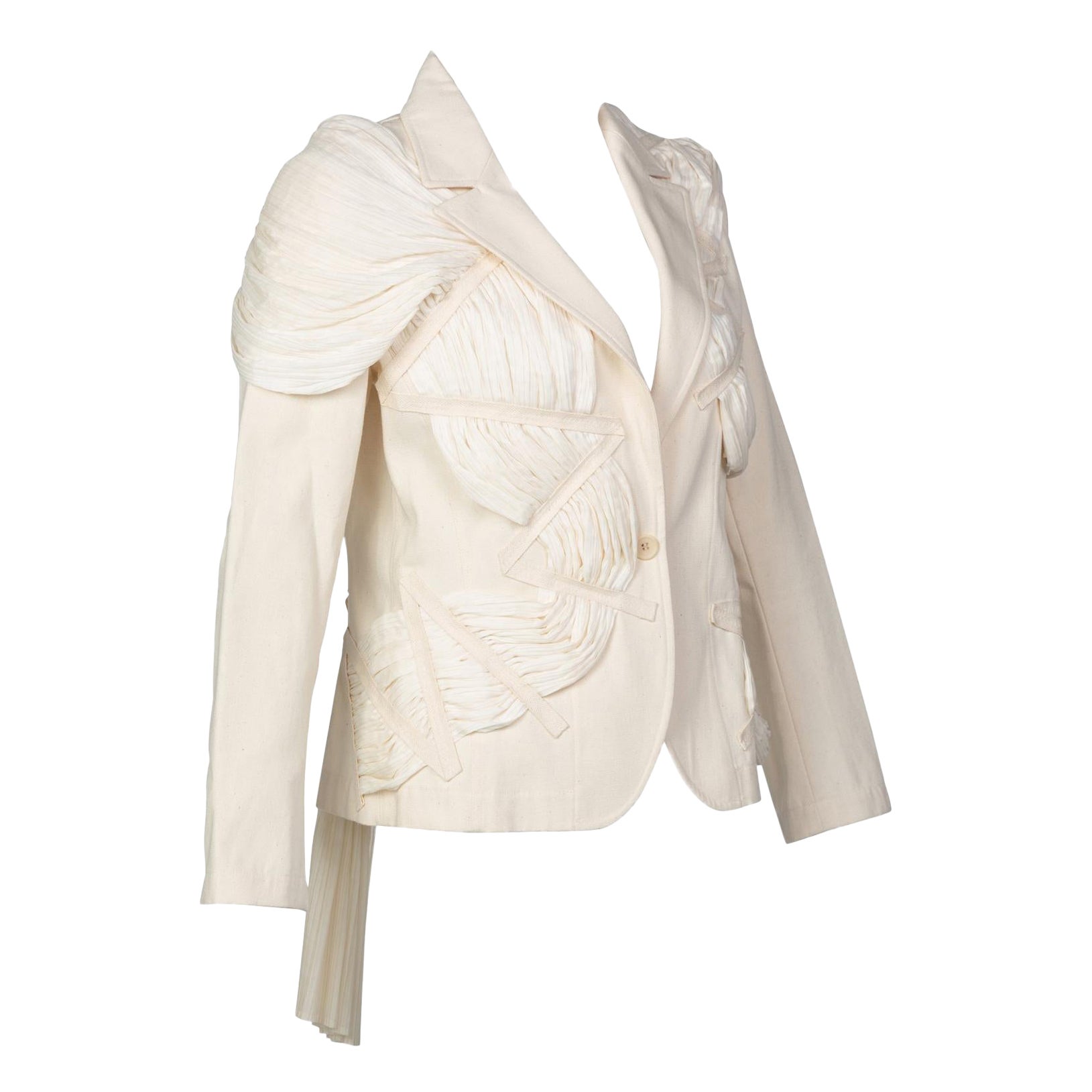 Issey Miyake F/S 2003 Laufsteg Jacke aus cremefarbenem Baumwoll-Canvas Museumsstück im Angebot