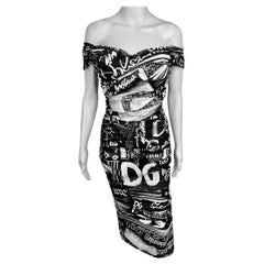 Dolce & Gabbana Logo Print Off-Shoulder Ruched Tulle Mesh Midi Evening Dress