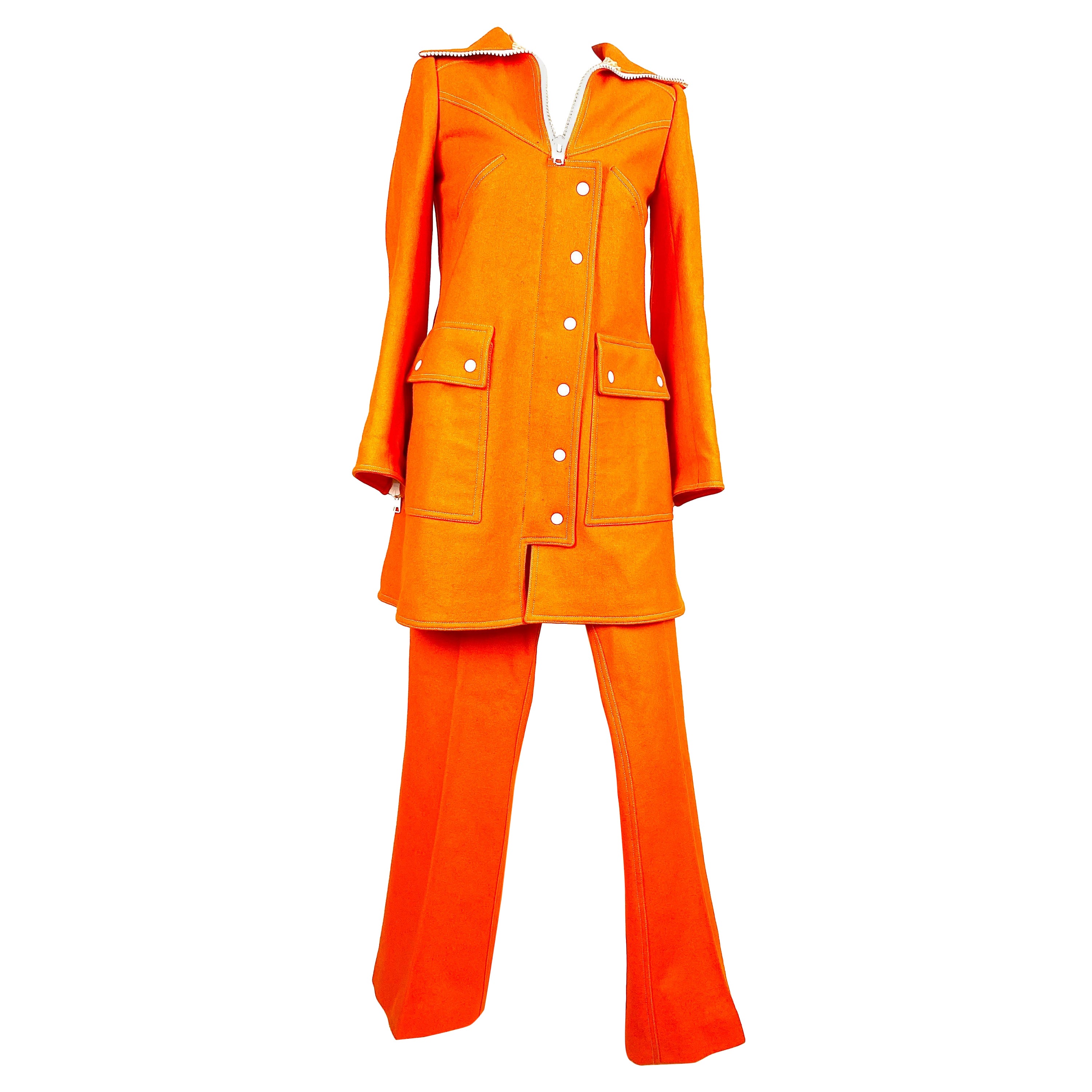A. Courréges Hyperbole wool orange trouser suit from 1970