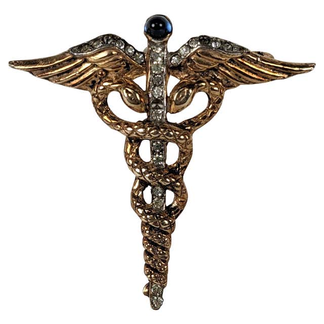 Victorian Diamond, Emerald and Pearl Caduceus Brooch For Sale at 1stDibs