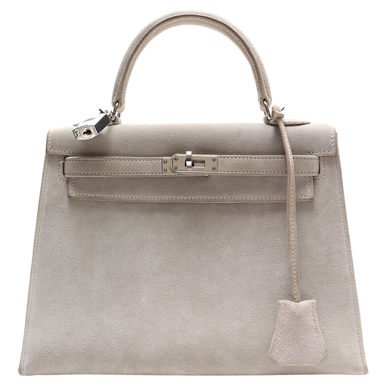 Hermès Kelly 25 Suede Doblis Grey Sellier Handbag (2003) at 1stDibs