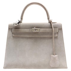 Hermès Kelly 25 Suede Doblis Gris Sellier Sac à main (2003)