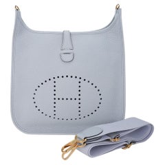 Hermes Evelyne PM Blue Pale Bag Gold Hardware Clemence Leather