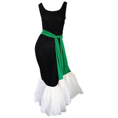 Pierre Cardin Haute Couture Rare 1960s Black Silk Mermaid Dress Green Clover 