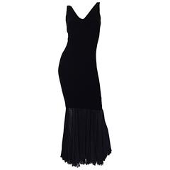 Vintage Jean Paul Gaultier 1990s Black Silk Velvet Bodycon Mermaid Dress / Gown 10
