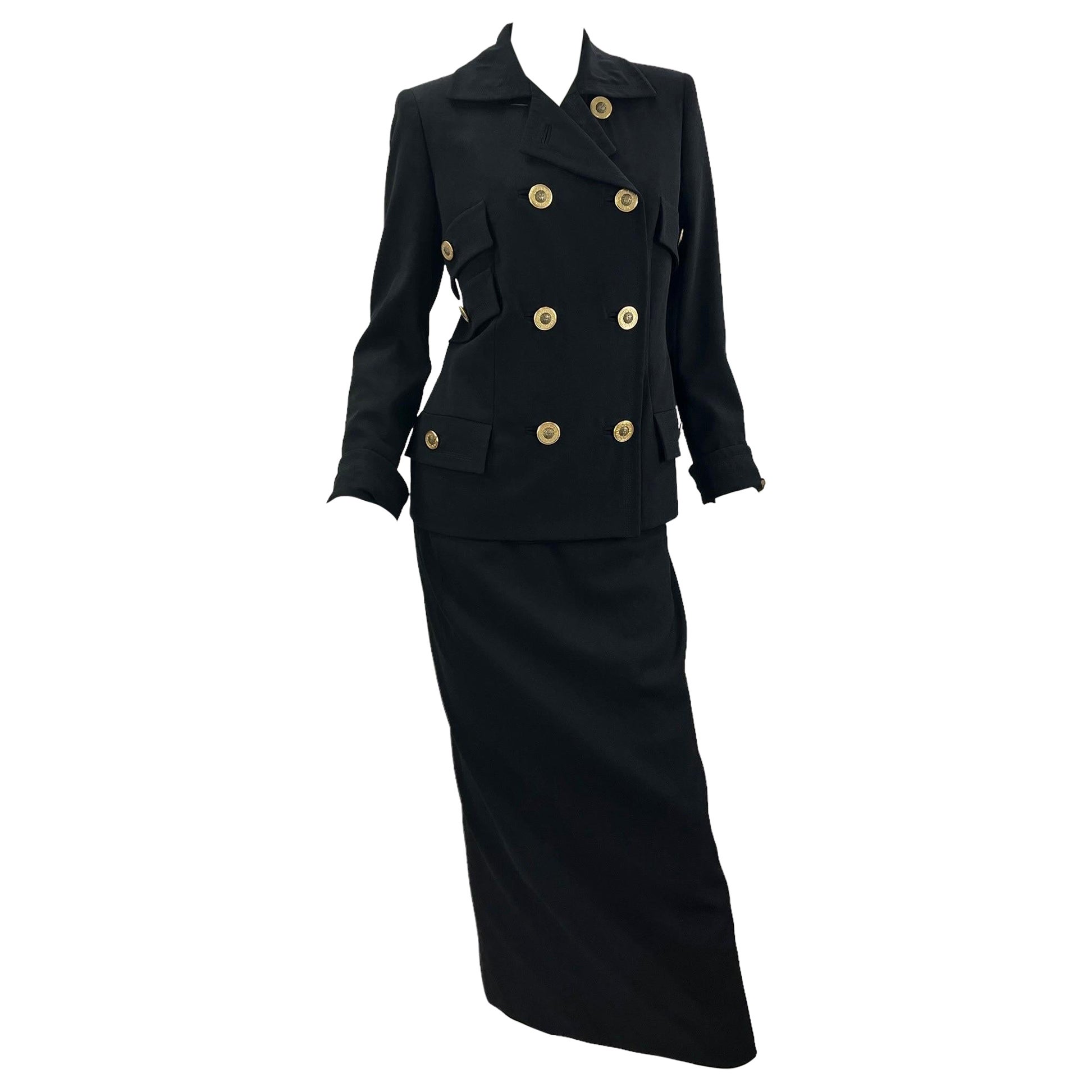 1993 Vintage Gianni Versace Couture Black Blazer and Long Skirt Suit  Italian 40 For Sale at 1stDibs