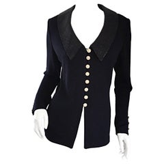 Retro St John Black Evening Knit Sweater Jacket Cardigan w/ Removable Collar 6