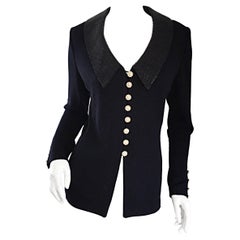 VINTAGE St John Noir Soirée Pull Jacket Cardigan avec Col Amovible 6