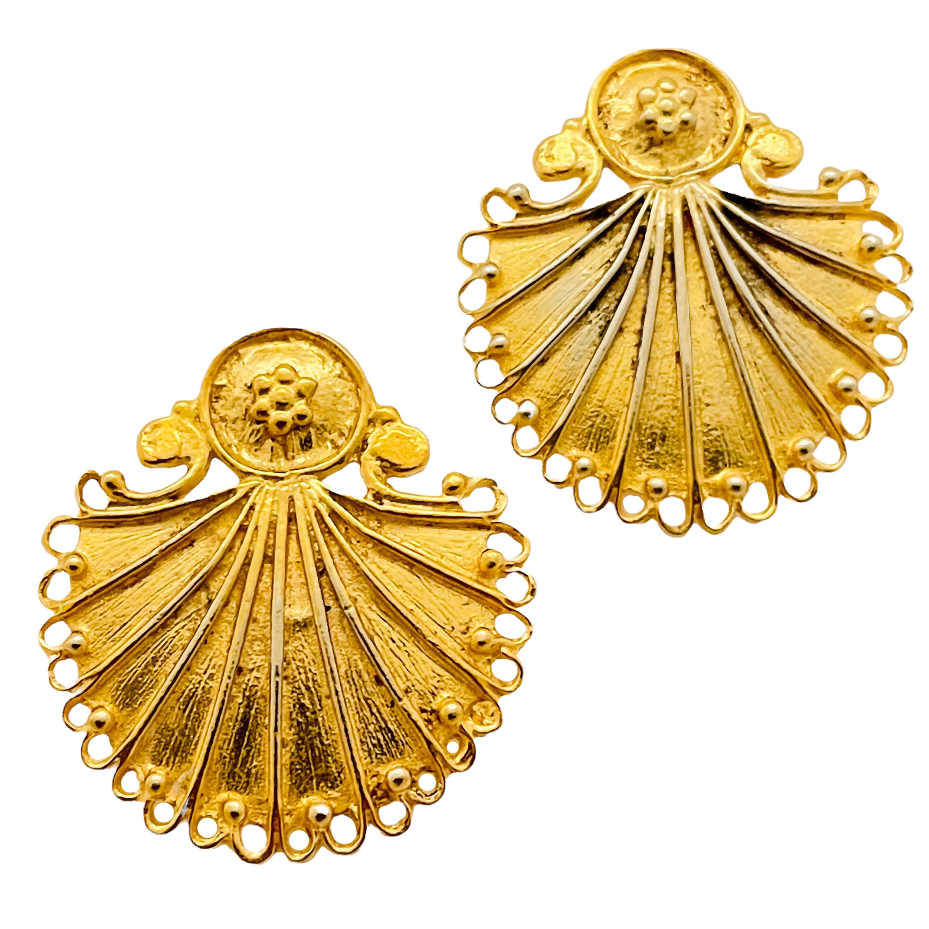 Vtg 925 sterling silver gold plated pierced designer signed earrings For Sale