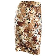 PRADA Fall 2001 Brown Cream Tan Silk ' Splatter ' Print High Waist Pencil Skirt