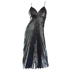 AMAZING 1970s Samir Rainbow Metallic Sexy Pleated Vintage Disco 70s Dress