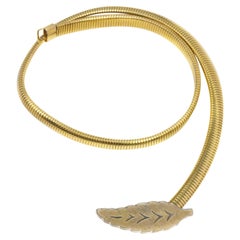 70s Leaf Buckle Gold Stretch Belt 