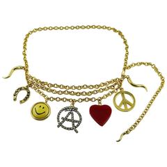 Moschino by Ugo Correani Vintage Rare Love, Peace, Smiley Charm Necklace/Belt