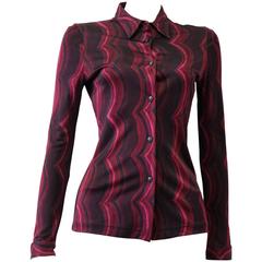 Unique Gianni Versace Istante Vertical Wave Pattern Shirt 12