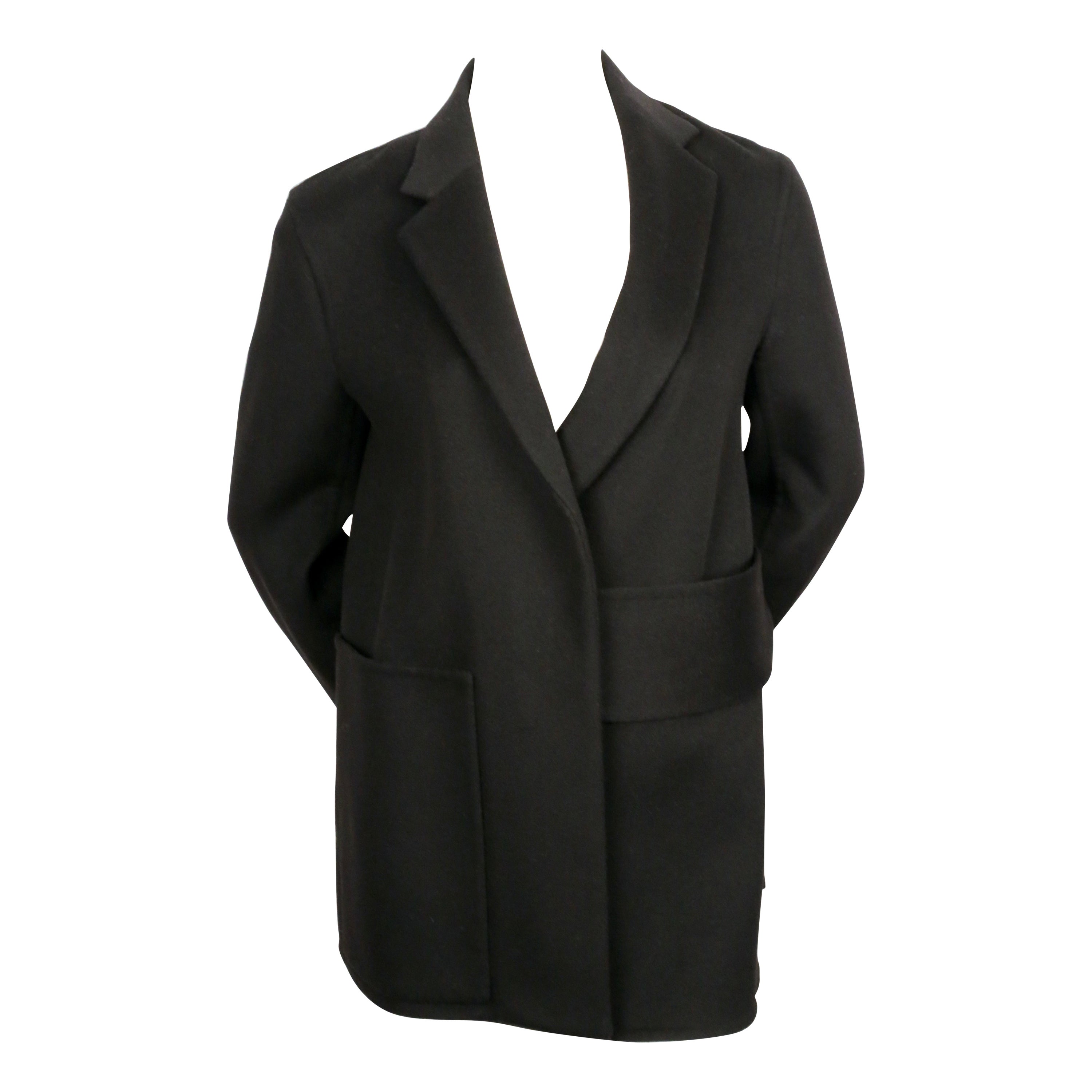 CELINE by PHOEBE PHILO black wool and cashmere jacket with asymmetrical belt For Sale