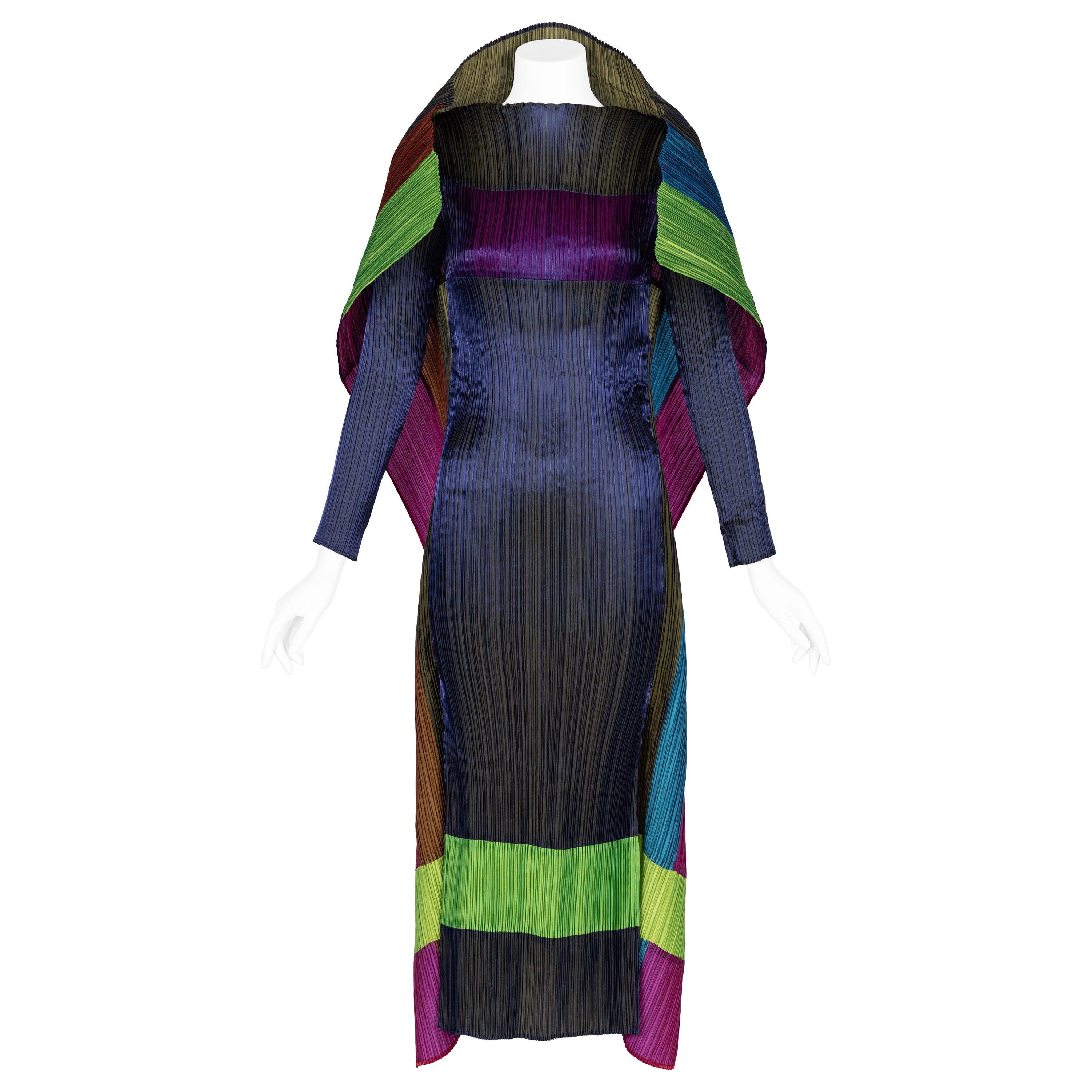Incroyable et rare robe plissée « Issey Miyake Pleats Please » Avant Garde à blocs de couleur en vente