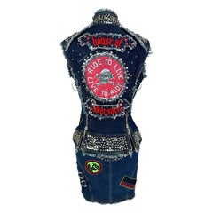 S/S 2005 Versace by Donatella Chaos Couture Studded Denim Patch Vest Skirt Set