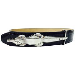 Barry Kieselstein Cord Rare Sterling Silver modern Alligator buckle & belt 7