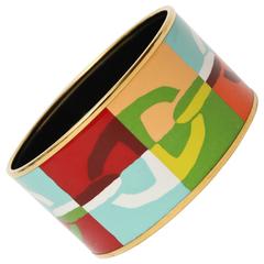 Hermes Enameled Wide Cuff Bracelet 8