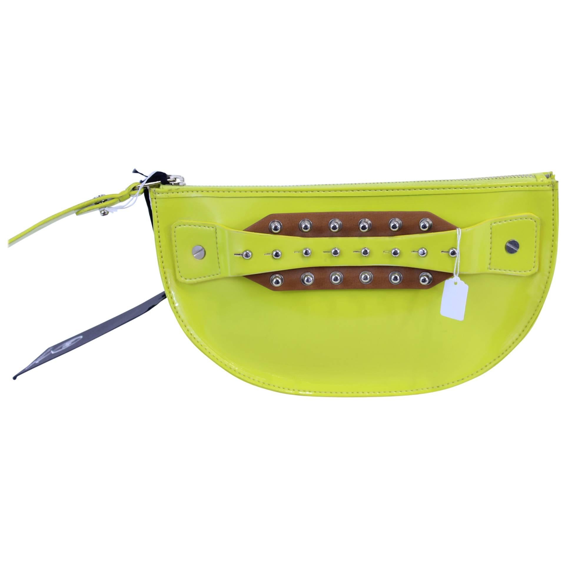 Alexander McQueen Lime Patented Leather Spike Clutch For Sale