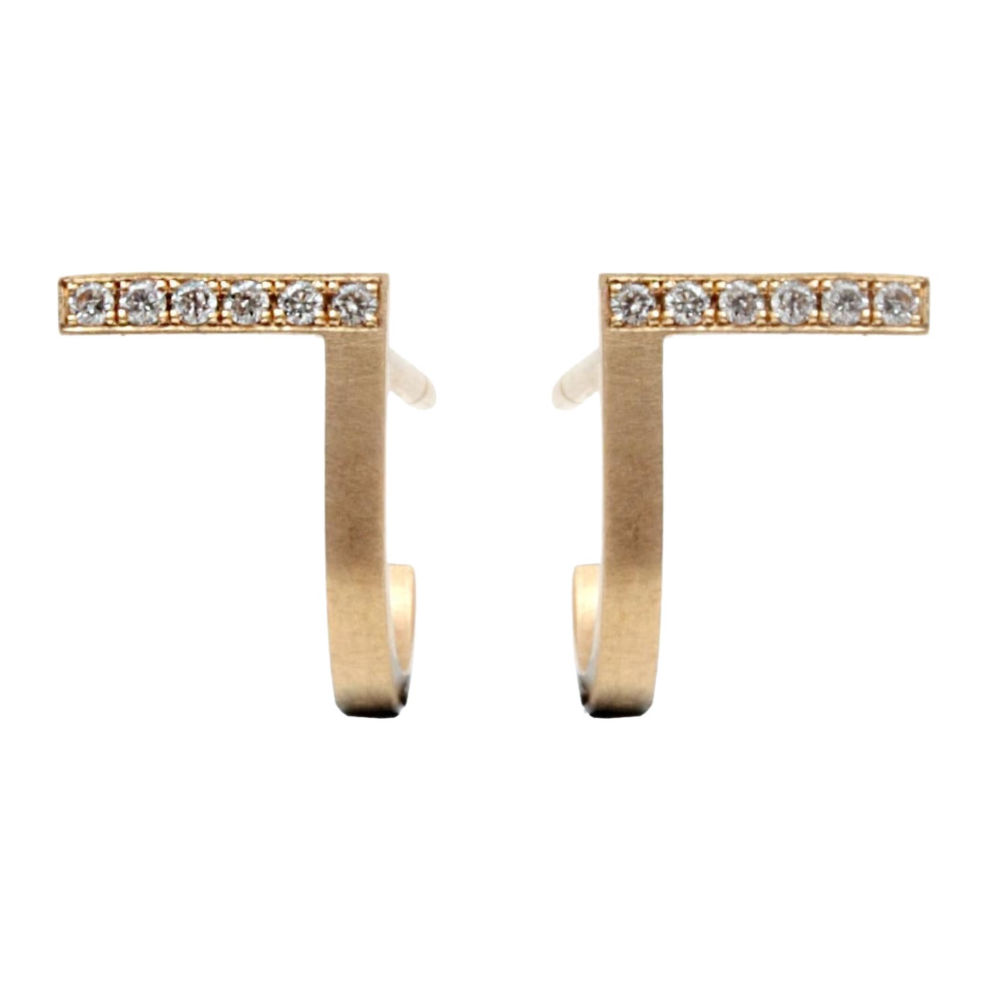 Diamond 18-Karat Yellow Gold Curve Earrings For Sale