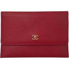 Chanel Deep Red Leather Pochette With Gold Tone Hardware Serial No 5546023