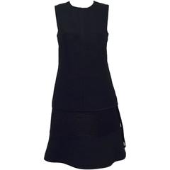 Classic Chado Ralph Rucci Black Linen Sleeveless Dress W. Quilted A Line Skirt