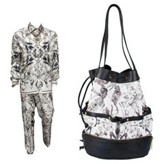 VERSACE 100% SILK SUIT SHIRT AND PANTS SIZE L with FOLDABLE TRAVEL HANDBAG