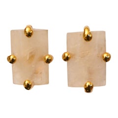 Clips d'oreilles en bronze doré et cristal de roche de 24 carats