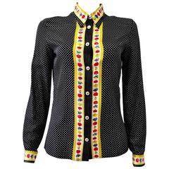 Original Gianni Versace Polka Dot Floral Trim Shirt